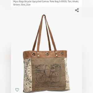 Myra Tote Bag Upcycled Bicycle Print 18"x13", Zippered at Top - NEW
